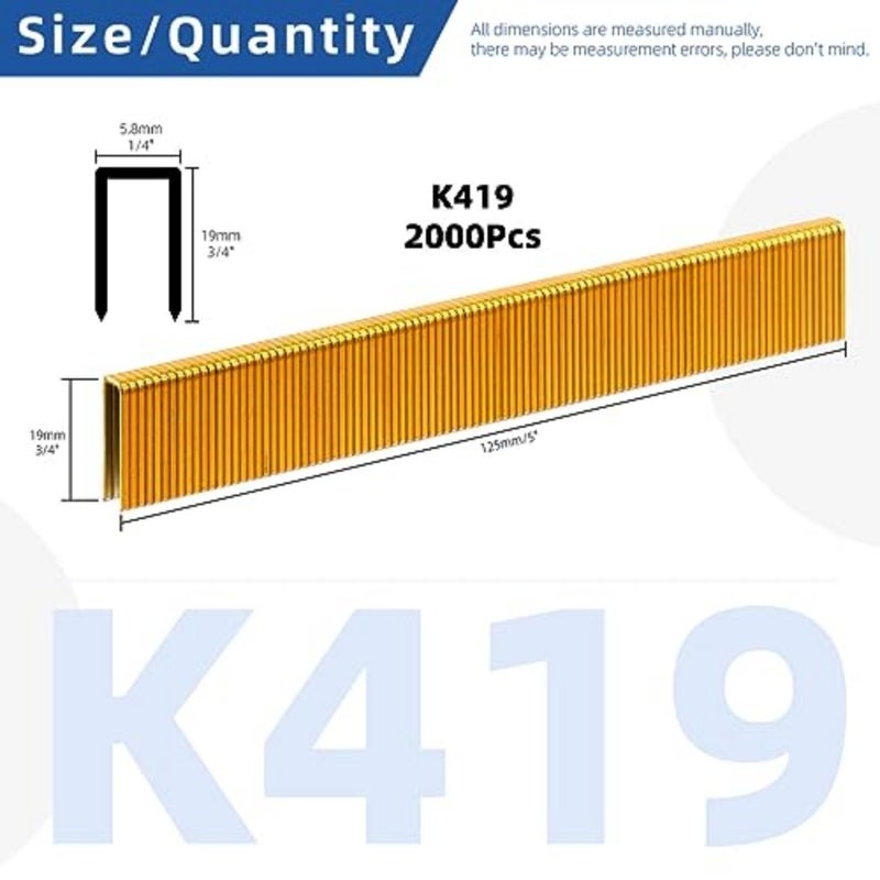 2000Pcs 18 Gauge Narrow Crown Staples, 3/4 Inch Galvanized Crown Narrow Staples Assortment Kit for Electric Stapler, Pneumatic, DIY Home Improvement Gold - Image 2