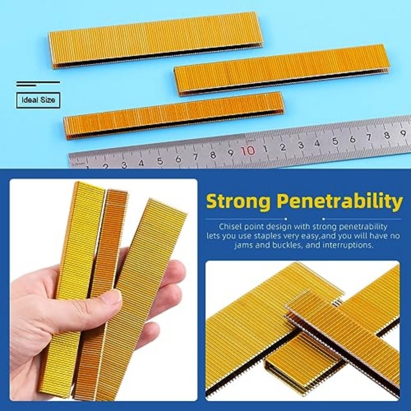 2000Pcs 18 Gauge Narrow Crown Staples, 3/4 Inch Galvanized Crown Narrow Staples Assortment Kit for Electric Stapler, Pneumatic, DIY Home Improvement Gold - Image 5