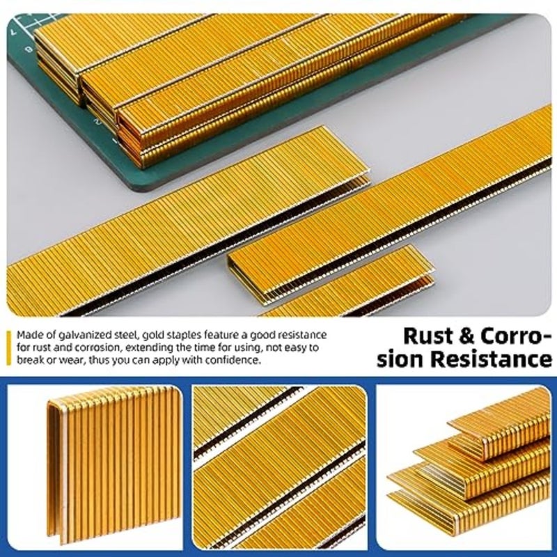 2000Pcs 18 Gauge Narrow Crown Staples, 3/4 Inch Galvanized Crown Narrow Staples Assortment Kit for Electric Stapler, Pneumatic, DIY Home Improvement Gold - Image 4
