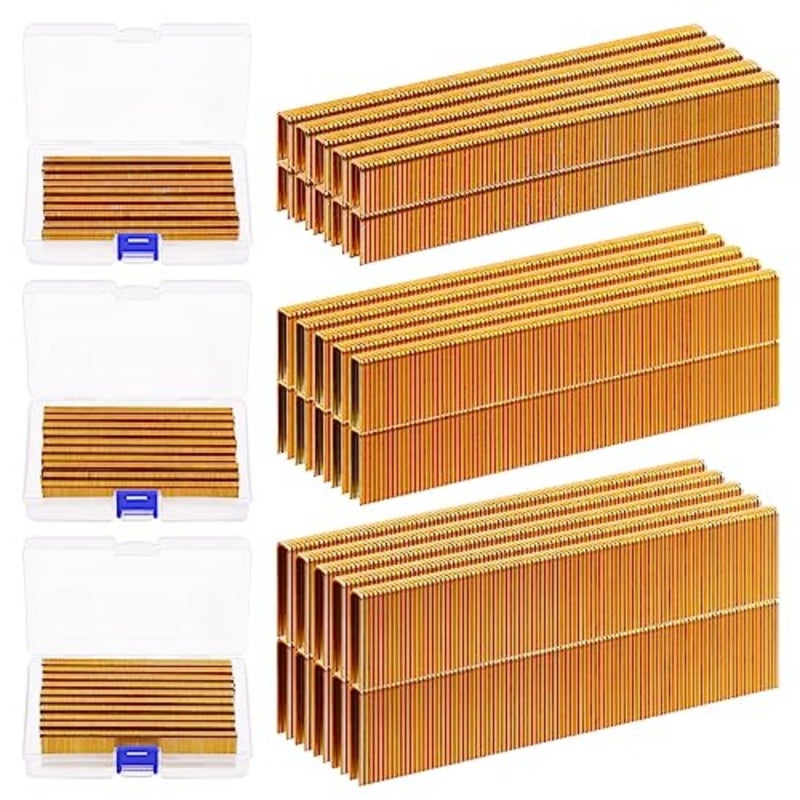 2000Pcs 18 Gauge Narrow Crown Staples, 3/4 Inch Galvanized Crown Narrow Staples Assortment Kit for Electric Stapler, Pneumatic, DIY Home Improvement Gold - Image 1