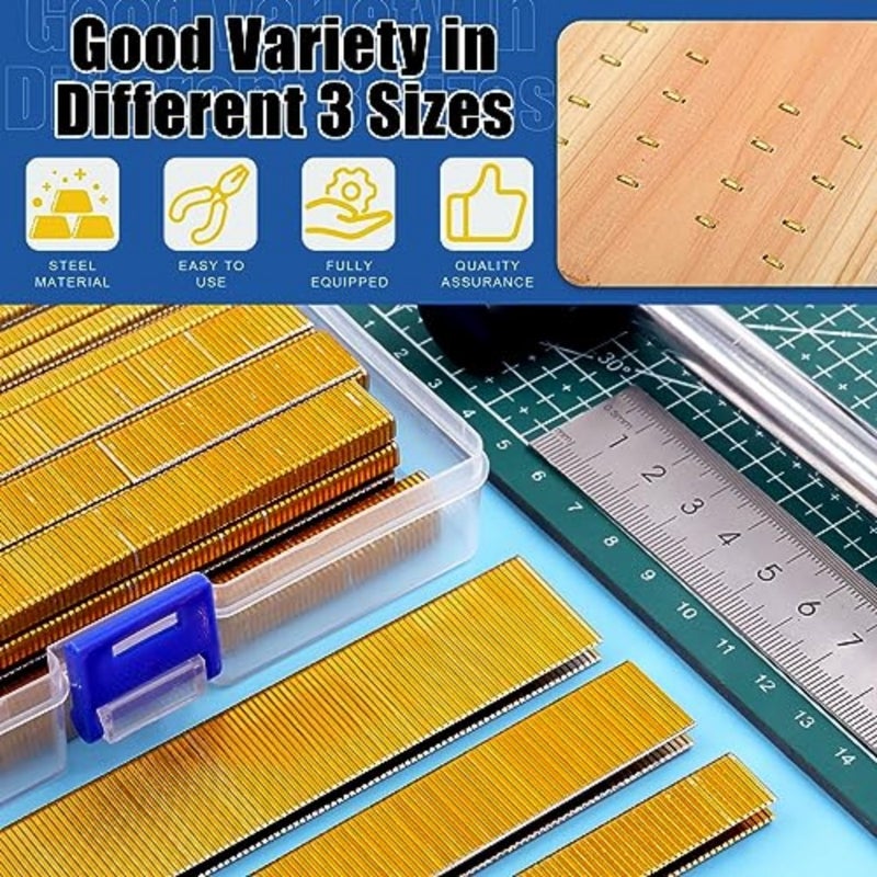 2000Pcs 18 Gauge Narrow Crown Staples, 3/4 Inch Galvanized Crown Narrow Staples Assortment Kit for Electric Stapler, Pneumatic, DIY Home Improvement Gold - Image 3