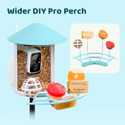 NETVUE by Birdfy Pro Perch Wider Extension Perch to DIY Addons Including Suet Ball Mini Hummingbird Feeder Fruit Holder Jelly Feeder and Welcome Card Ideal for Bird Lover Blue - Image 3