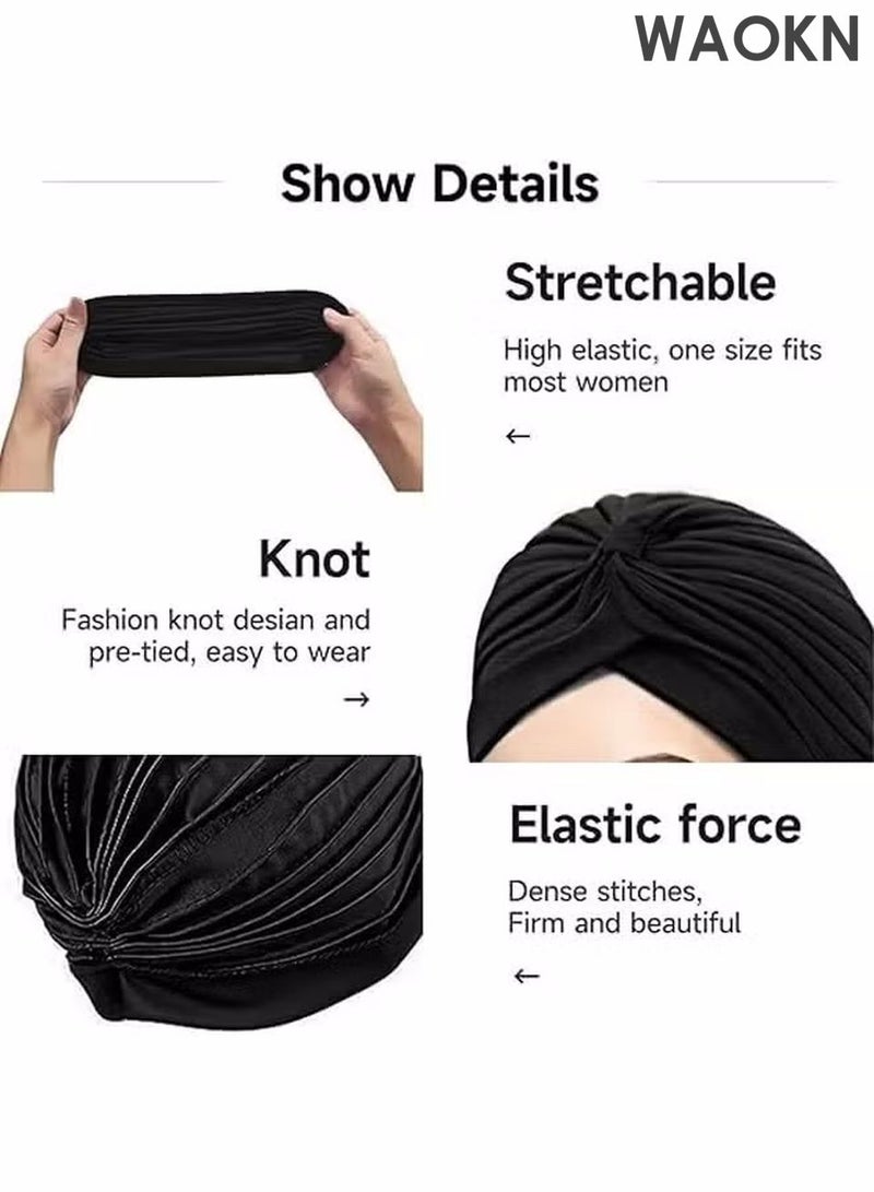 WAOKN 3 Pieces Turbans for Women No Snag Scarf Soft Turban Head Wrap Pleated Beanie Cap  For Home Wear Dinners Or Events Hat Cap Bone Bonnet Secure and Elegant for Daily and Eid Wear - Image 3