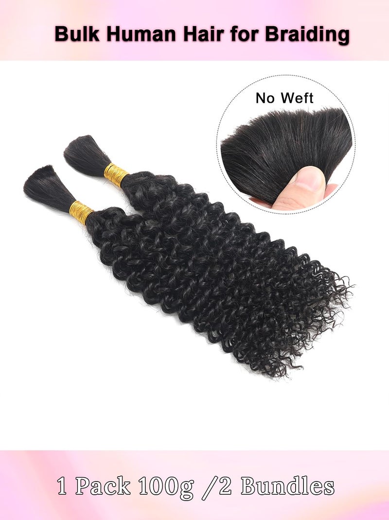 YNiSew 16Inch Human Braiding Hair Curly Human Hair Braiding Hair 100 Percent Human Braiding Hair For Boho Braids Bulk Human Hair For Braiding Wet Wavy 100g 2 Bundles No Weft Hair Extensions YNiSew - Image 4