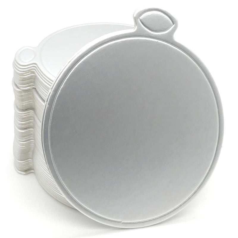100pcs Mini Cake Boards 31 Mini Round Cardboard Mousse Cupcake Base for Cake Dessert Silver