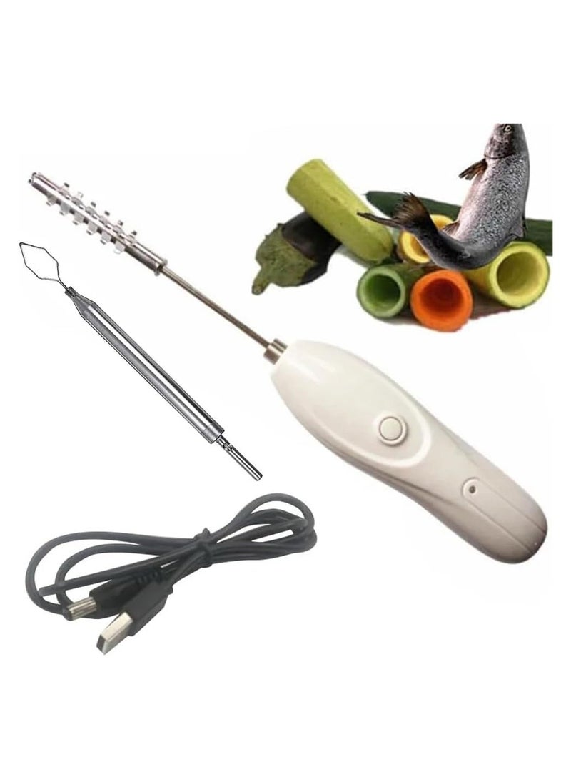 Electric Fruit & Vegetable Corer – Rechargeable 30W Veggie Drill with 2 Cutter Heads, Stainless Steel Core Remover & Fish Scale Scraper for Zucchini, Cucumbers, and More (White) - Image 1