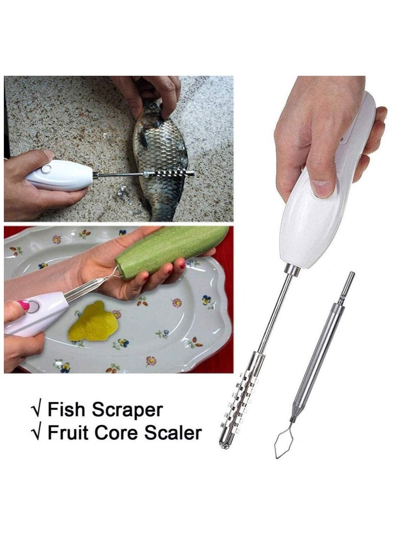 Electric Fruit & Vegetable Corer – Rechargeable 30W Veggie Drill with 2 Cutter Heads, Stainless Steel Core Remover & Fish Scale Scraper for Zucchini, Cucumbers, and More (White) - Image 3