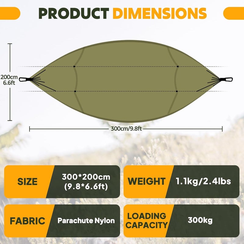 NATUREFUN Camping Hammock with Bug Net | 300kg Load Capacity,(300 x 200 cm) Breathable,Quick-drying Parachute Nylon Travel Hammock | 2 x Premium Carabiners,4 x Slings Included | Outdoor Indoor Garden - Image 3
