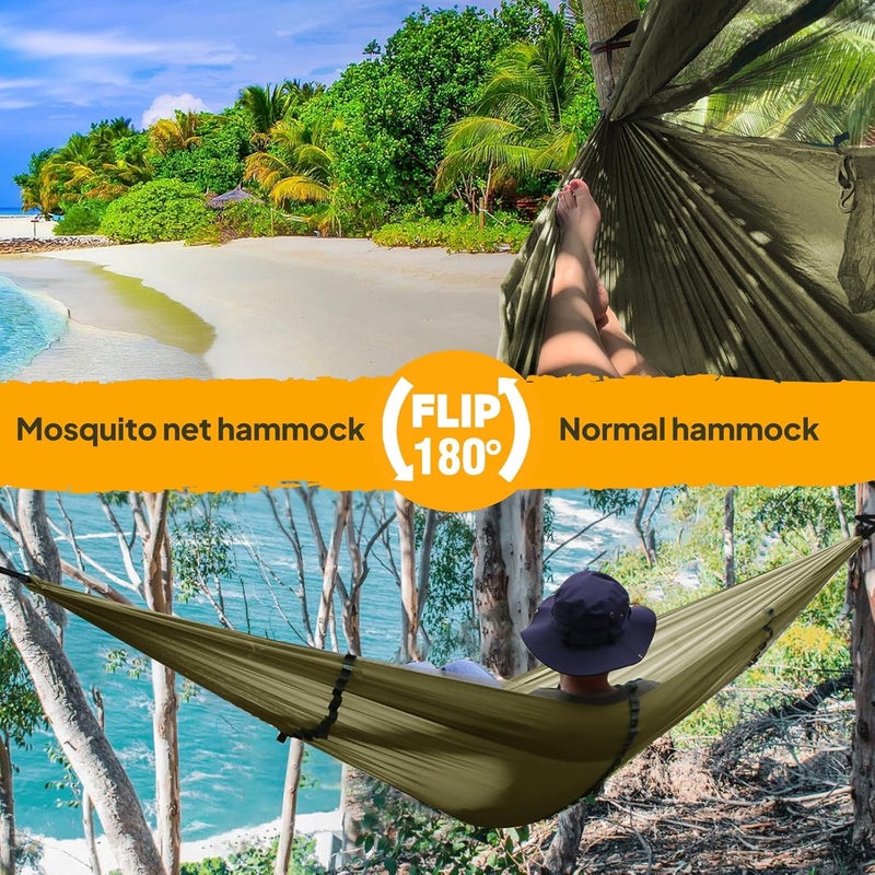 NATUREFUN Camping Hammock with Bug Net | 300kg Load Capacity,(300 x 200 cm) Breathable,Quick-drying Parachute Nylon Travel Hammock | 2 x Premium Carabiners,4 x Slings Included | Outdoor Indoor Garden - Image 2