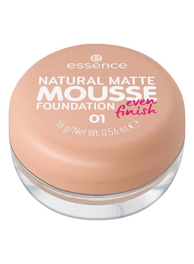 Essence Natural Matte Mousse Foundation | 01 Cool Sand | Medium High Coverage | Long Wearing | 16H Lasting | Waterproof Transfer Proof | Lightweight Matte Finish | 16g Beige 01 - Image 1