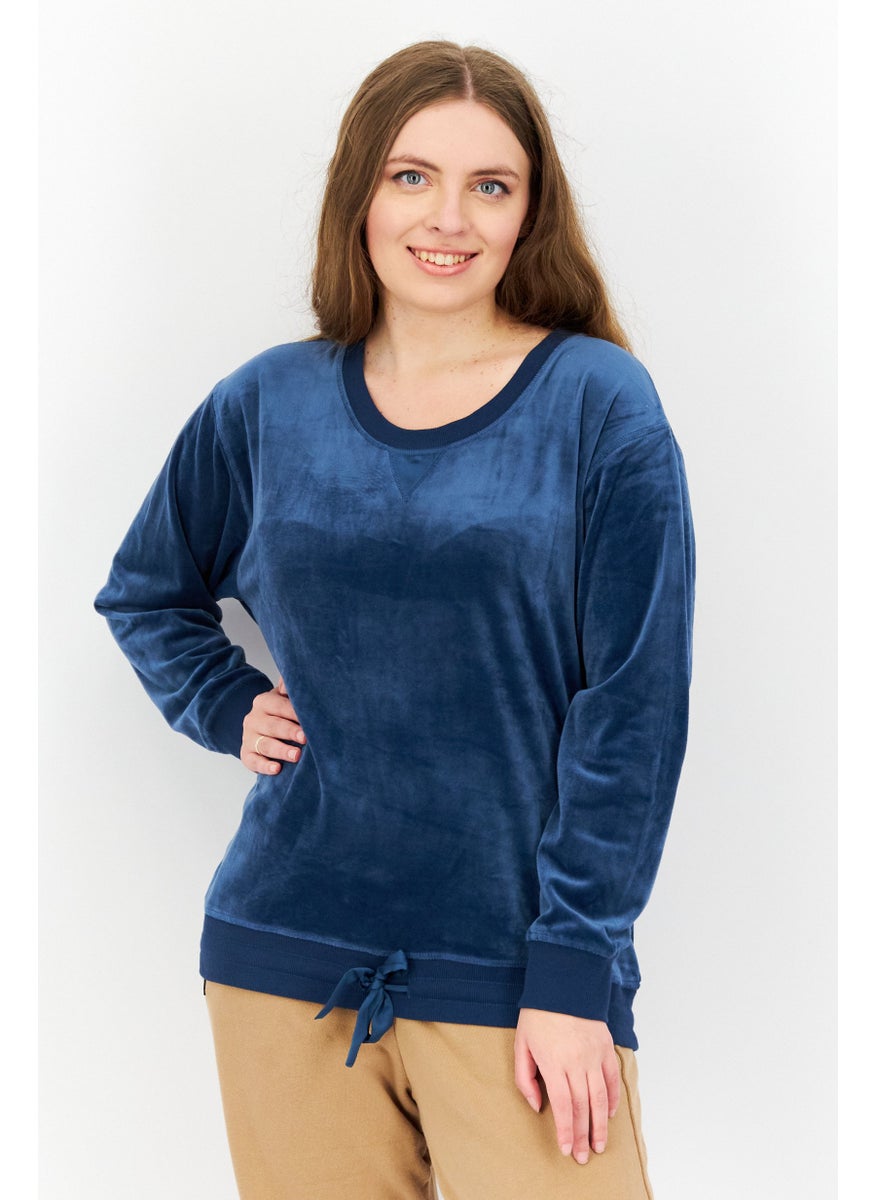 TRIUMPH Women Round Neck Velvet Sweater, Light Navy Blue  - Image 1