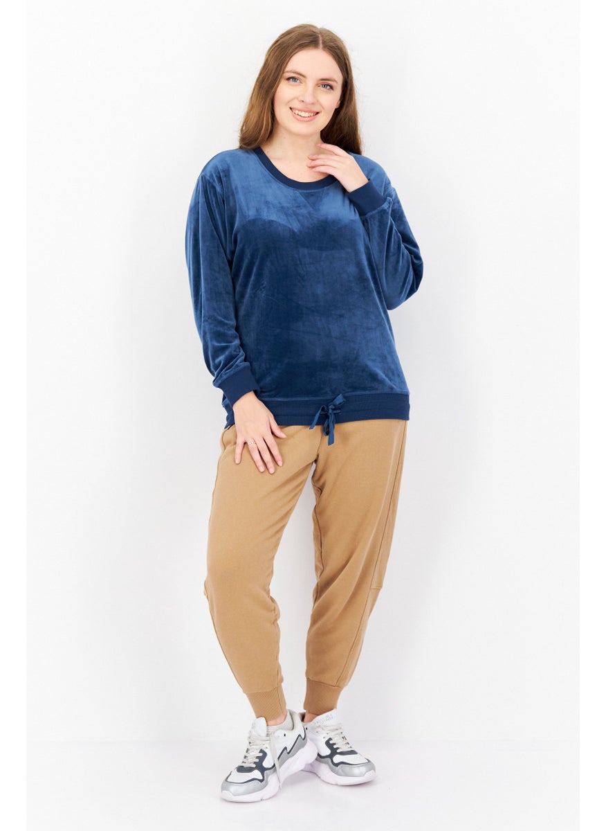 TRIUMPH Women Round Neck Velvet Sweater, Light Navy Blue  - Image 4