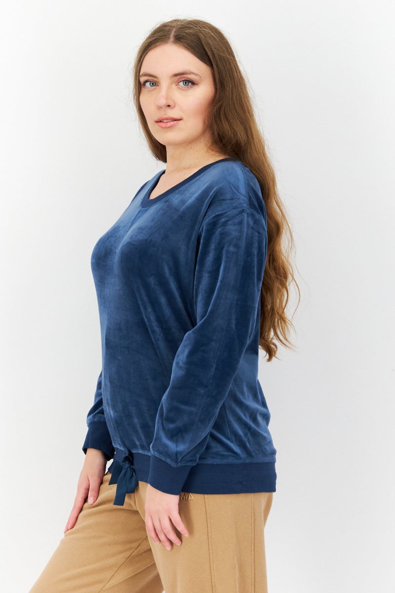 TRIUMPH Women Round Neck Velvet Sweater, Light Navy Blue - Image 2