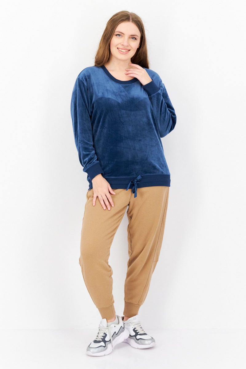 TRIUMPH Women Round Neck Velvet Sweater, Light Navy Blue - Image 2