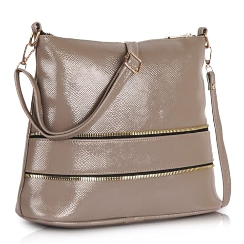 DANIEL CLARK Stylish Multi-Pocket Zip Closure Faux Leather Ladies Shoulder Bag with Adjustable Strap and Dual Zipper Design Handbag for Women (Beige) - Image 1