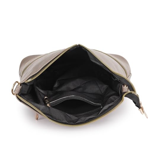 DANIEL CLARK Stylish Multi-Pocket Zip Closure Faux Leather Ladies Shoulder Bag with Adjustable Strap and Dual Zipper Design Handbag for Women (Beige) - Image 5
