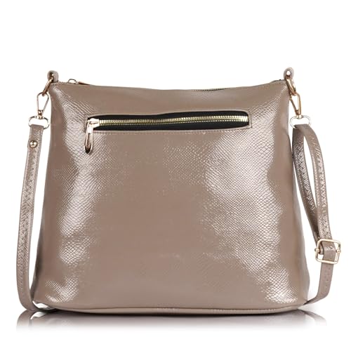 DANIEL CLARK Stylish Multi-Pocket Zip Closure Faux Leather Ladies Shoulder Bag with Adjustable Strap and Dual Zipper Design Handbag for Women (Beige) - Image 3
