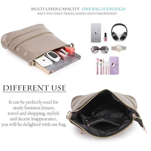 DANIEL CLARK Stylish Multi-Pocket Zip Closure Faux Leather Ladies Shoulder Bag with Adjustable Strap and Dual Zipper Design Handbag for Women (Beige) - Image 4