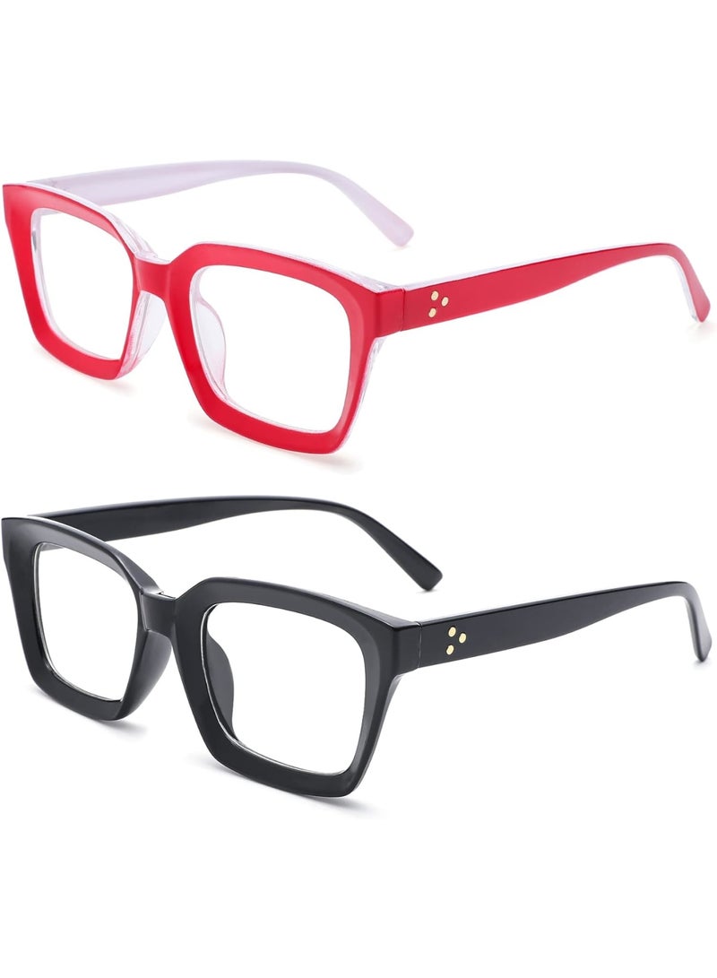 Zikra Classic Non-prescription Clear Lens Eyeglasses for Women, 2Pcs Fashion Vintage Square Frame Fake Eyeglasses, Anti-Blue Full Frame Retro Simple Frame Glasses for Travel Holiday - Image 1