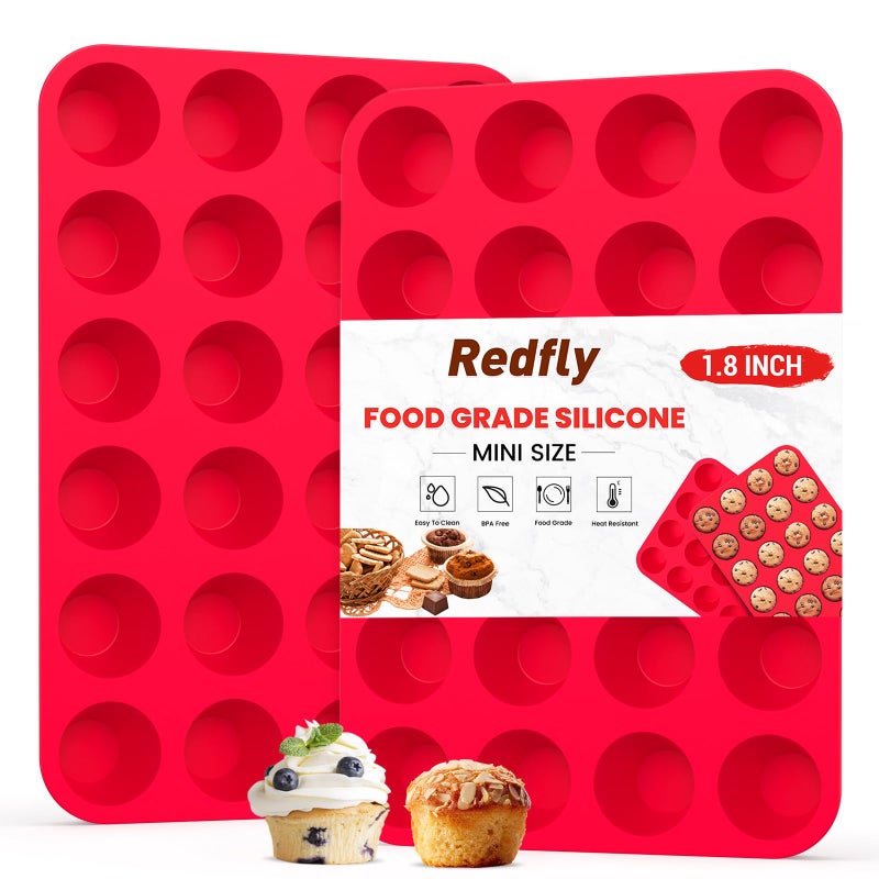 Redfly 2 Pack Silicone MIini Muffin Pan & Cupcake Pans for Baking - 24 Cup Mini Size BPA Free Egg Bites Molds - Image 1