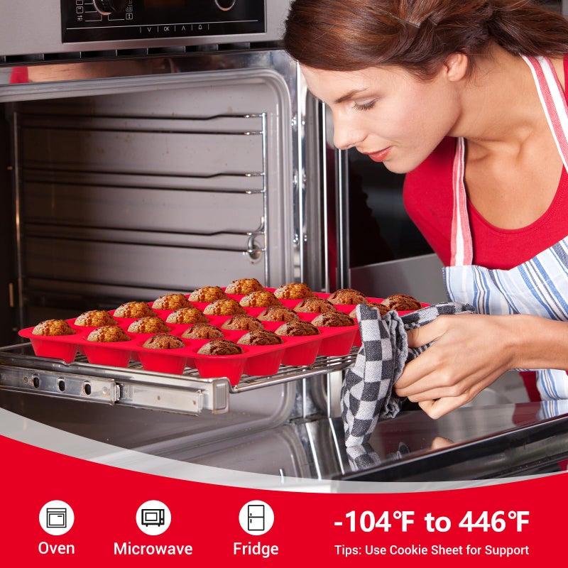 Redfly 2 Pack Silicone MIini Muffin Pan & Cupcake Pans for Baking - 24 Cup Mini Size BPA Free Egg Bites Molds - Image 4