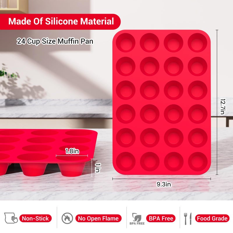 Redfly 2 Pack Silicone MIini Muffin Pan & Cupcake Pans for Baking - 24 Cup Mini Size BPA Free Egg Bites Molds - Image 3