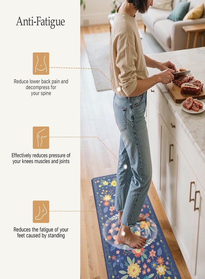 GENIMO Kitchen Mats for Floor 2PCS, Cushioned Kitchen Rugs Non Slip Washable, Farmhouse Anti Fatigue Mat Waterproof, Comfort Standing Mat Rug for Office, Home, Laundry, 17.3"x47"+17.3"x30", Navy - Image 3