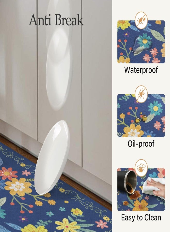 GENIMO Kitchen Mats for Floor 2PCS, Cushioned Kitchen Rugs Non Slip Washable, Farmhouse Anti Fatigue Mat Waterproof, Comfort Standing Mat Rug for Office, Home, Laundry, 17.3"x47"+17.3"x30", Navy - Image 5