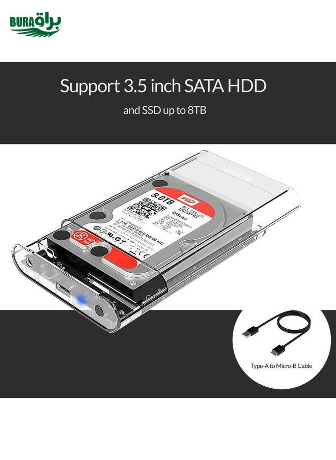 BURAQ - ORICO 3139U3 3.5 inch SATA HDD USB 3.0 Micro B External Hard Drive Enclosure Storage Case(Transparent) - Image 1