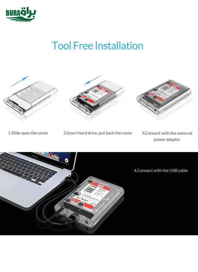 BURAQ - ORICO 3139U3 3.5 inch SATA HDD USB 3.0 Micro B External Hard Drive Enclosure Storage Case(Transparent) - Image 1