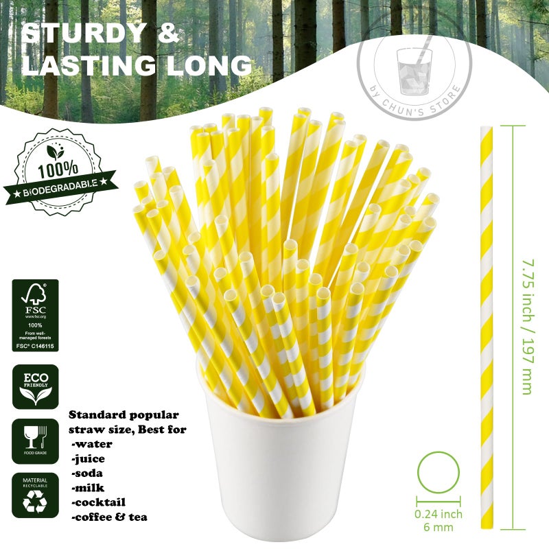 chunspak [1000 Count] Yellow Paper Drinking Straws  7.75 Inch -Restaurant Bulk Pack - Image 1