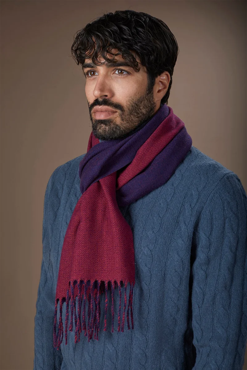 Two-tone double face men's scarf - Blue/Red