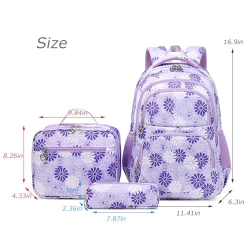 ZHIERNA Daisy Backpack for Girls Toddler Tie Dye Bookbag with Lunch Bag Preschool Simple Modern Backpack School 3pcs Set Lightweight Elementary Book bag GirlPurple - Image 3