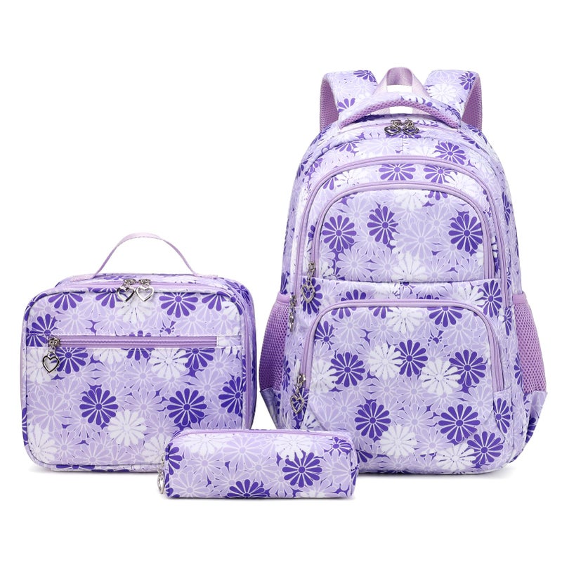 ZHIERNA Daisy Backpack for Girls Toddler Tie Dye Bookbag with Lunch Bag Preschool Simple Modern Backpack School 3pcs Set Lightweight Elementary Book bag GirlPurple - Image 2