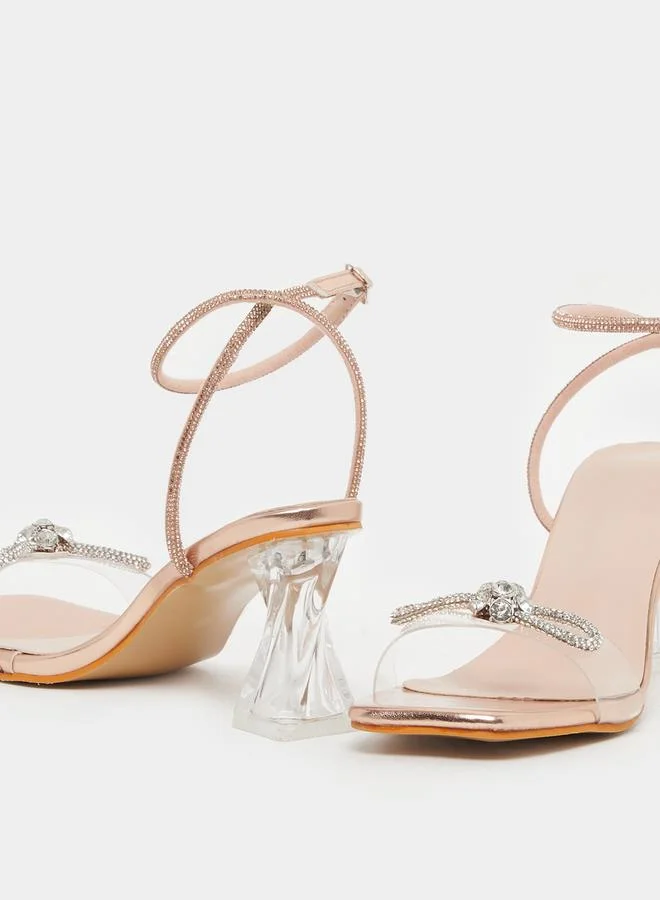Take Two Embellished Transparent Block Heel Sandals by Styli