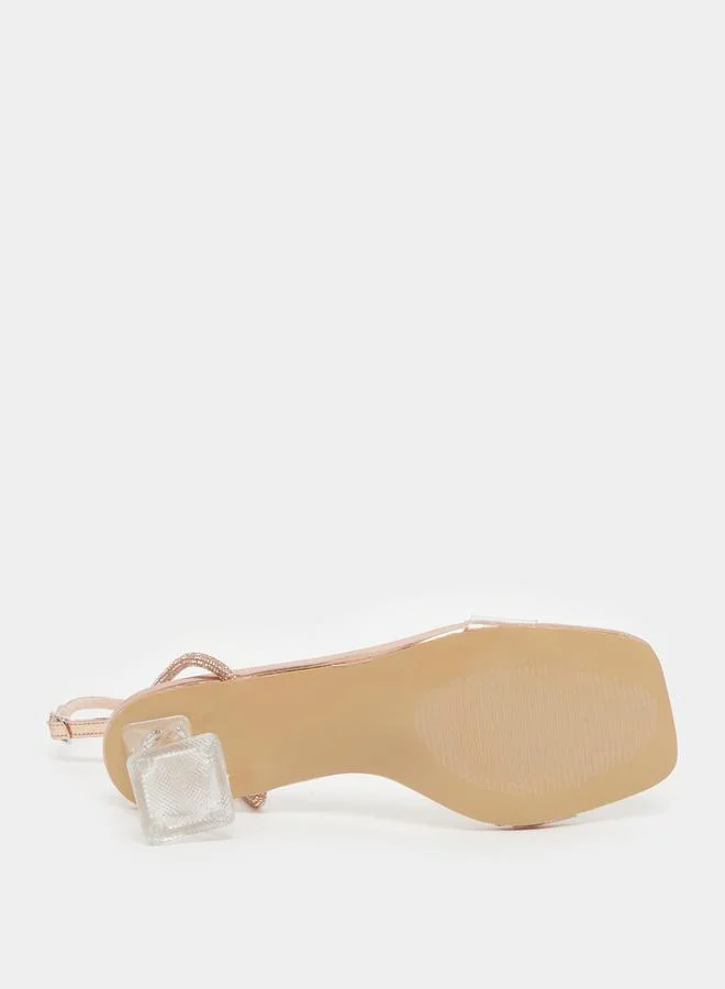 Take Two Embellished Transparent Block Heel Sandals by Styli