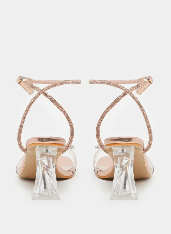Take Two Embellished Transparent Block Heel Sandals by Styli