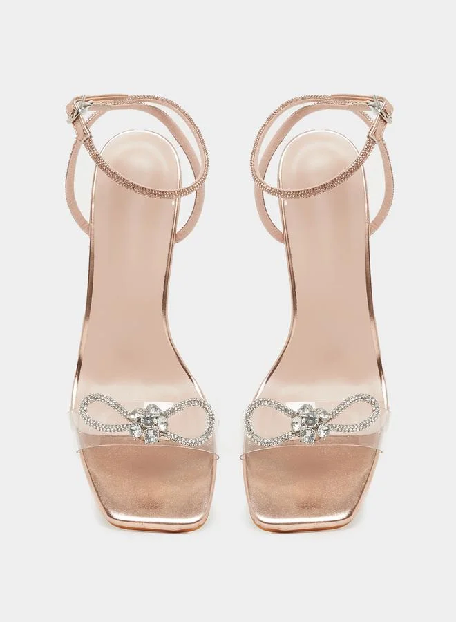 Take Two Embellished Transparent Block Heel Sandals by Styli