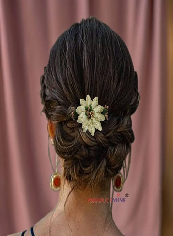 PRODUCTMINE مشط شعر مزين بالزهور من PRODUCTMINE®، إكسسوارات شعر مزينة بالزهور، دبوس شعر مزين بالزهور للنساء والفتيات، دبابيس شعر نسائية لحفلات الزفاف - لون أصفر ليموني صناعي: قطعة واحدة - Image 4