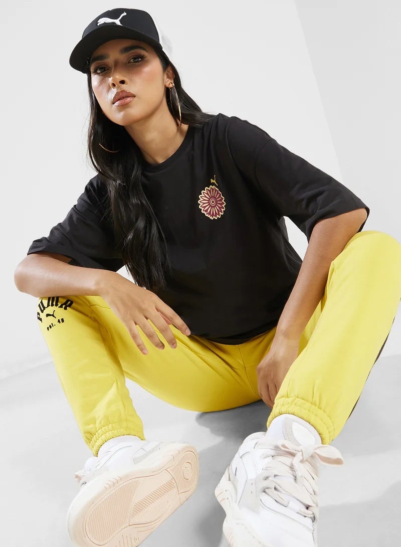 PUMA Graphics Bloom Oversized Tee  Black  - Image 2
