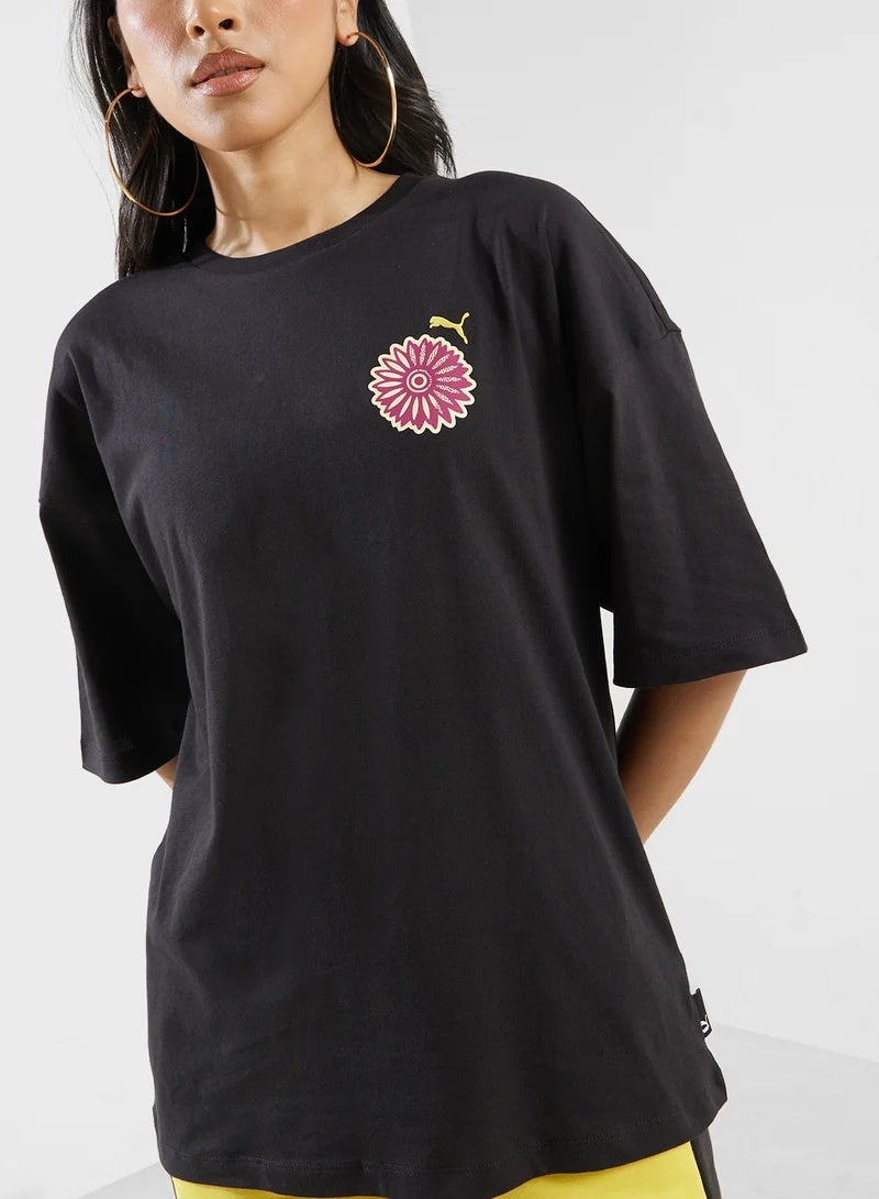 PUMA Graphics Bloom Oversized Tee  Black  - Image 1