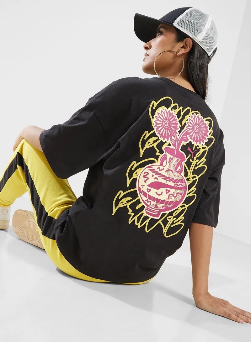 PUMA Graphics Bloom Oversized Tee  Black  - Image 3
