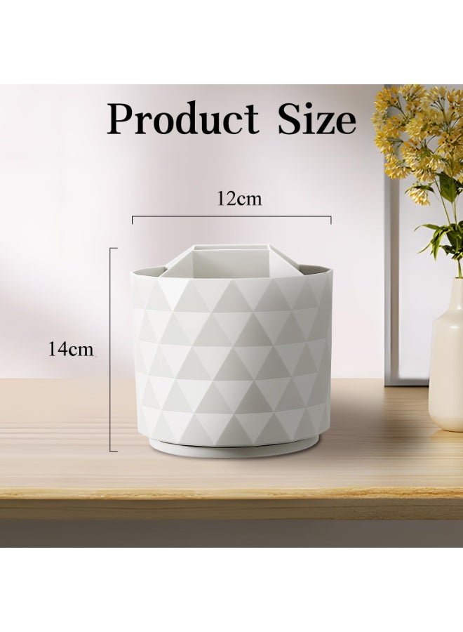 White 360° Rotating Diamond Surface Pen Holder, 5 Slots Large Capacity Desk Pencil Organizer Storage Cup for Office School Home - Image 2