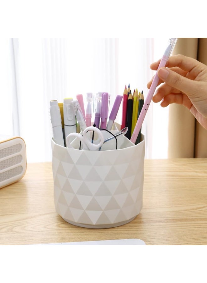 White 360° Rotating Diamond Surface Pen Holder, 5 Slots Large Capacity Desk Pencil Organizer Storage Cup for Office School Home - Image 3