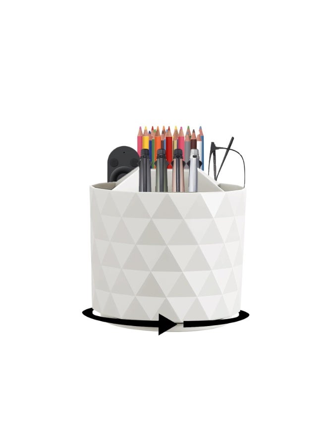 White 360° Rotating Diamond Surface Pen Holder, 5 Slots Large Capacity Desk Pencil Organizer Storage Cup for Office School Home - Image 1