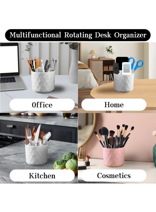 White 360° Rotating Diamond Surface Pen Holder, 5 Slots Large Capacity Desk Pencil Organizer Storage Cup for Office School Home - Image 5