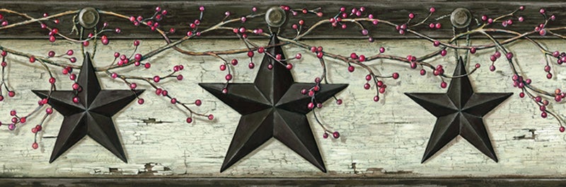 Chesapeake Beacon House PUR44601B Ennis Rustic Barn Star Border, Grey - Image 1