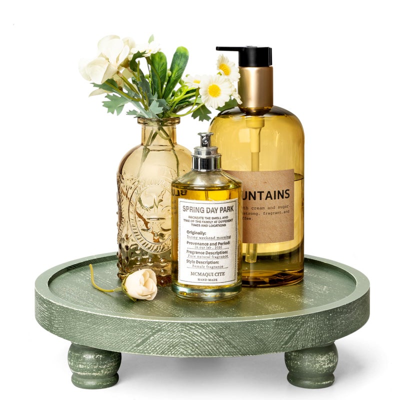 EOSAHR Farmhouse Pine Wood Riser for Home Decor â€“ Round Pedestal Stand for Coffee Table & Kitchen Sink â€“ Stylish Display Stand for Dish Soap Dispenser, Candles, Plants and Cupcakes (Green) - Image 1