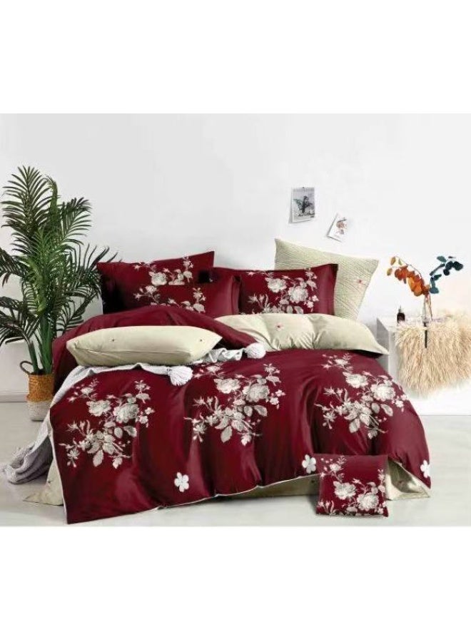 طقم مفروشات فاخر بحجم كينج مكون من 6 قطع - تصميم بسيط، غطاء لحاف 220×240 سم مع شرشف مطاطي و4 أغطية وسائد