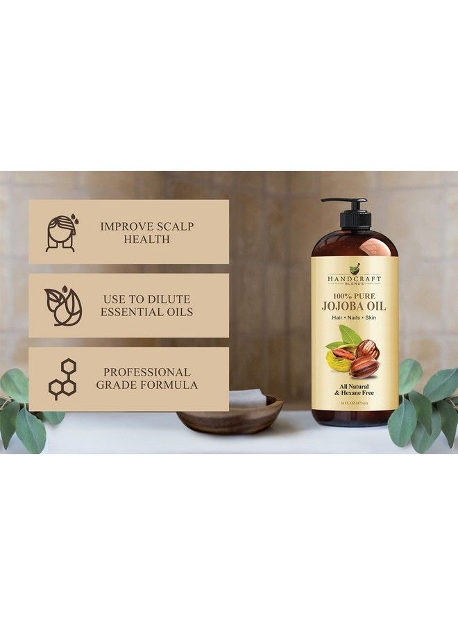 handcraft Blends زيت الجوجوبا المصنوع يدويًا 16 أونصة سائلة زيت الجوجوبا النقي والطبيعي بنسبة 100% للبشرة والوجه والشعر زيت الجوجوبا المرطب بعمق ومضاد للشيخوخة للرجال والنساء - Image 5